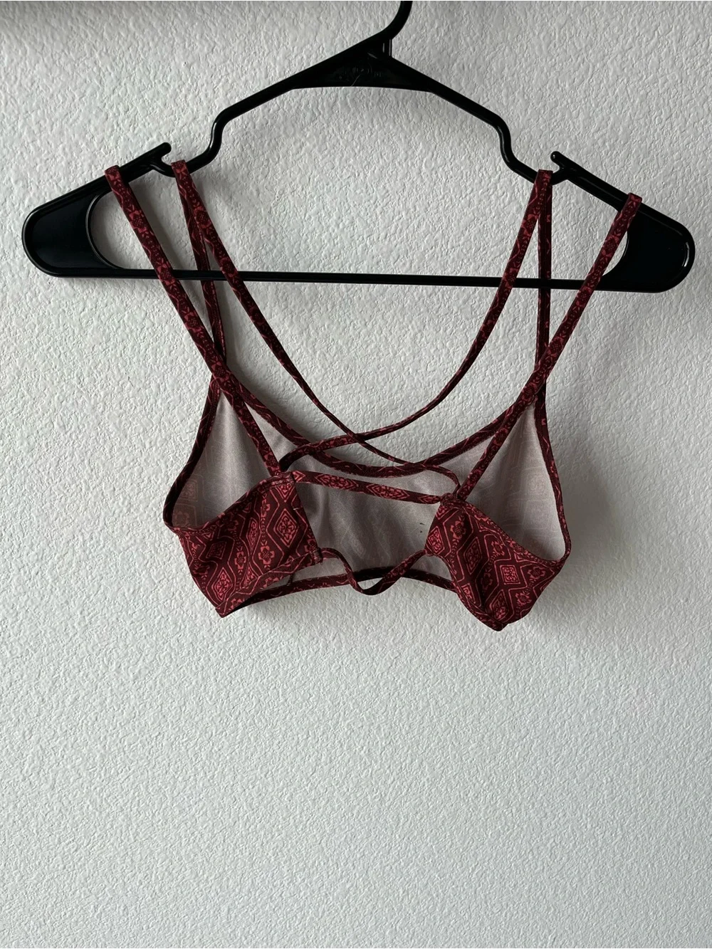 Red Batik geometric bralette, criss-cross straps, Free People, Intimately